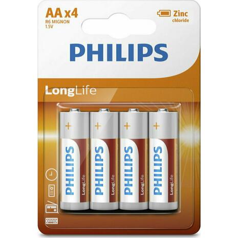 Μπαταρίες PHILIPS Long Life AA R6 1.5V συσκευασία 4 τεμαχίων R6L4B/10